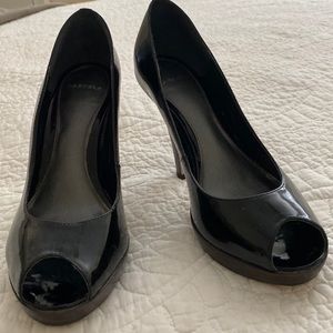 Carvela black patent leather peep-toe stiletto shoes.  Worn once.  Size 8.5